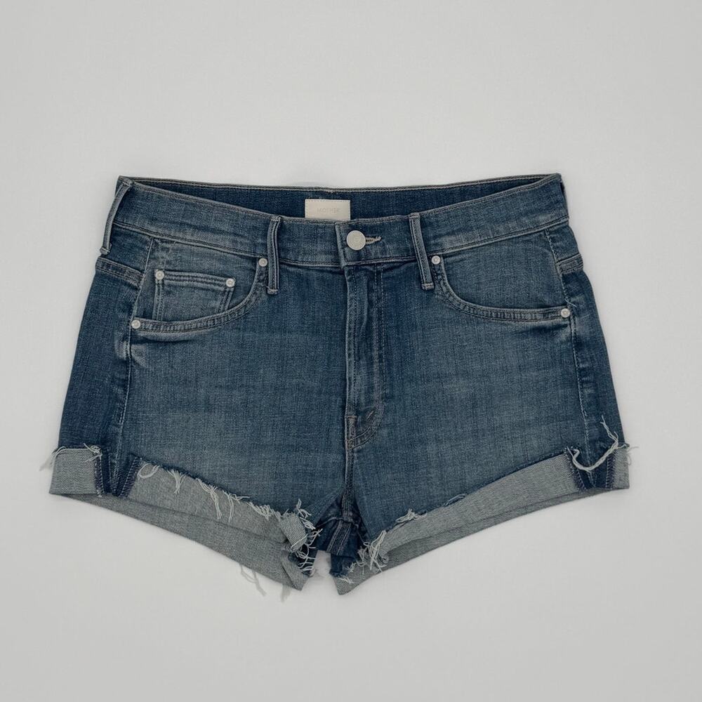 MOTHER The Rascal Slit Flip Denim Shorts | High Rise Cuffed Frayed Hem | 26